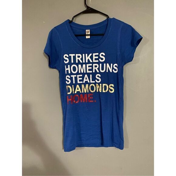 Alternative Apparel Blue Baseball Short Sleeve Shirt Size Small - Picture 1 of 5